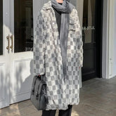 Hearujoy Mens long checkerboard casual top 2024 new autumn winter genderless fashion temperament loose warm comfortable jacket unisex